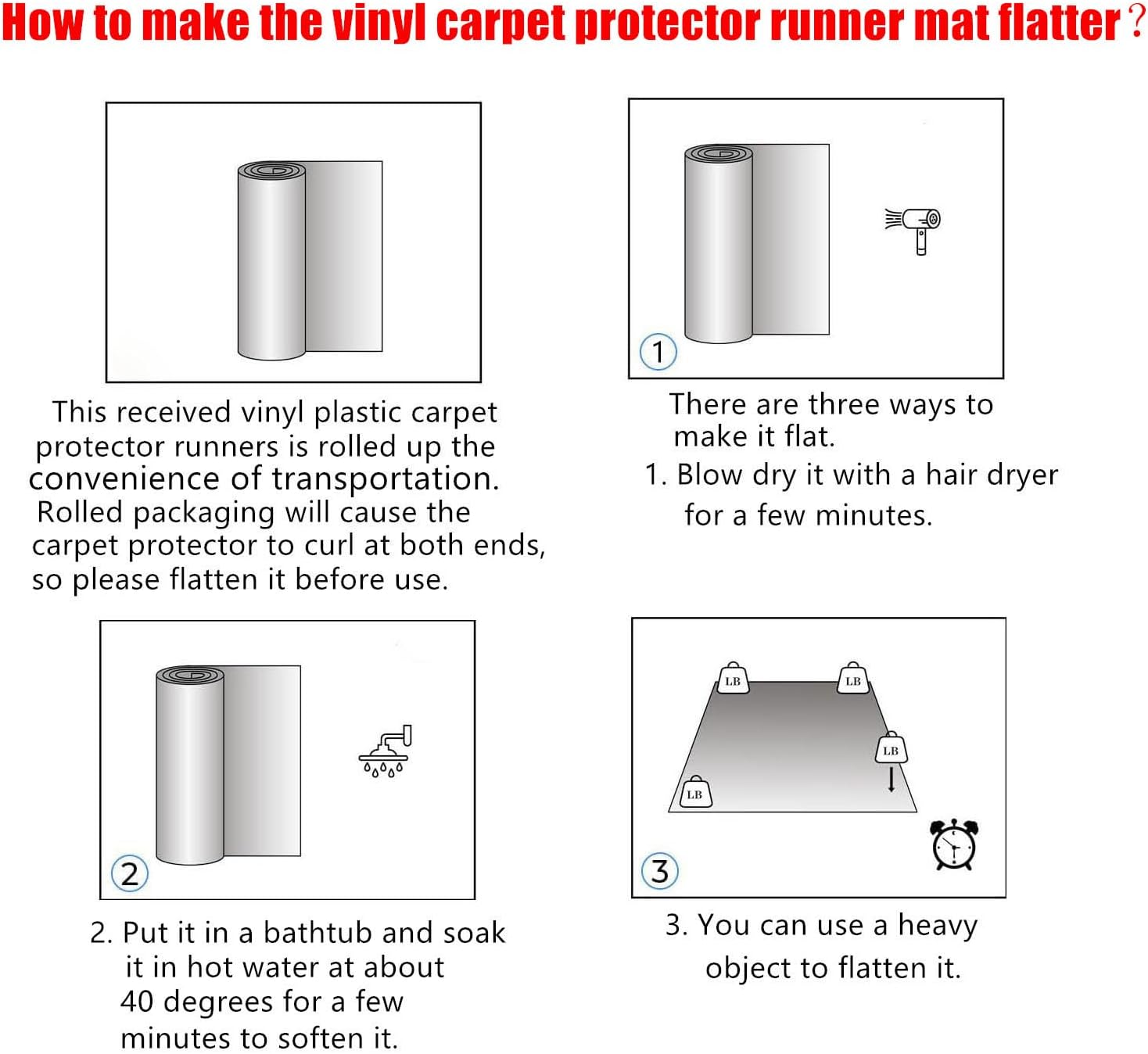 Plastic Carpet Runner 27in x 6ft Clear Floor Runner for Carpet Protection with Spikes Non-Slip & Stain-Resistant Rug Protector for Carpeted Hallway or Entrance or Other Foot Traffic Areas